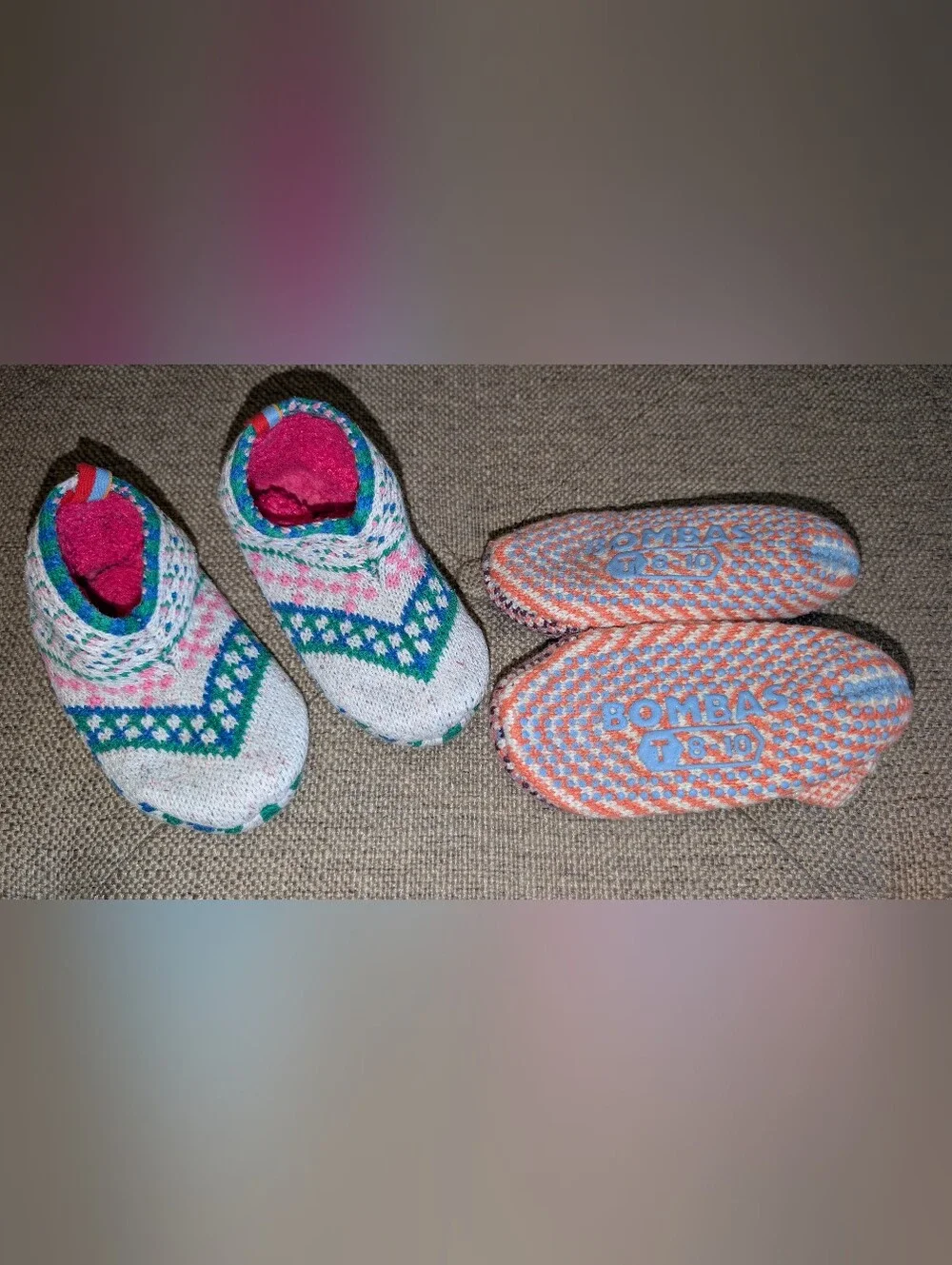 2 Pairs Bombas Kids Slippers Size 8-10